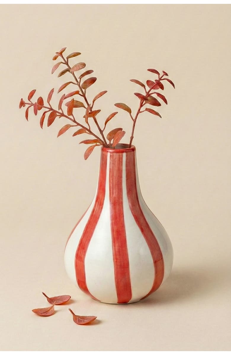 Casa Amarosa Ceramic Stripe Bud Vase, Alternate, color, Red