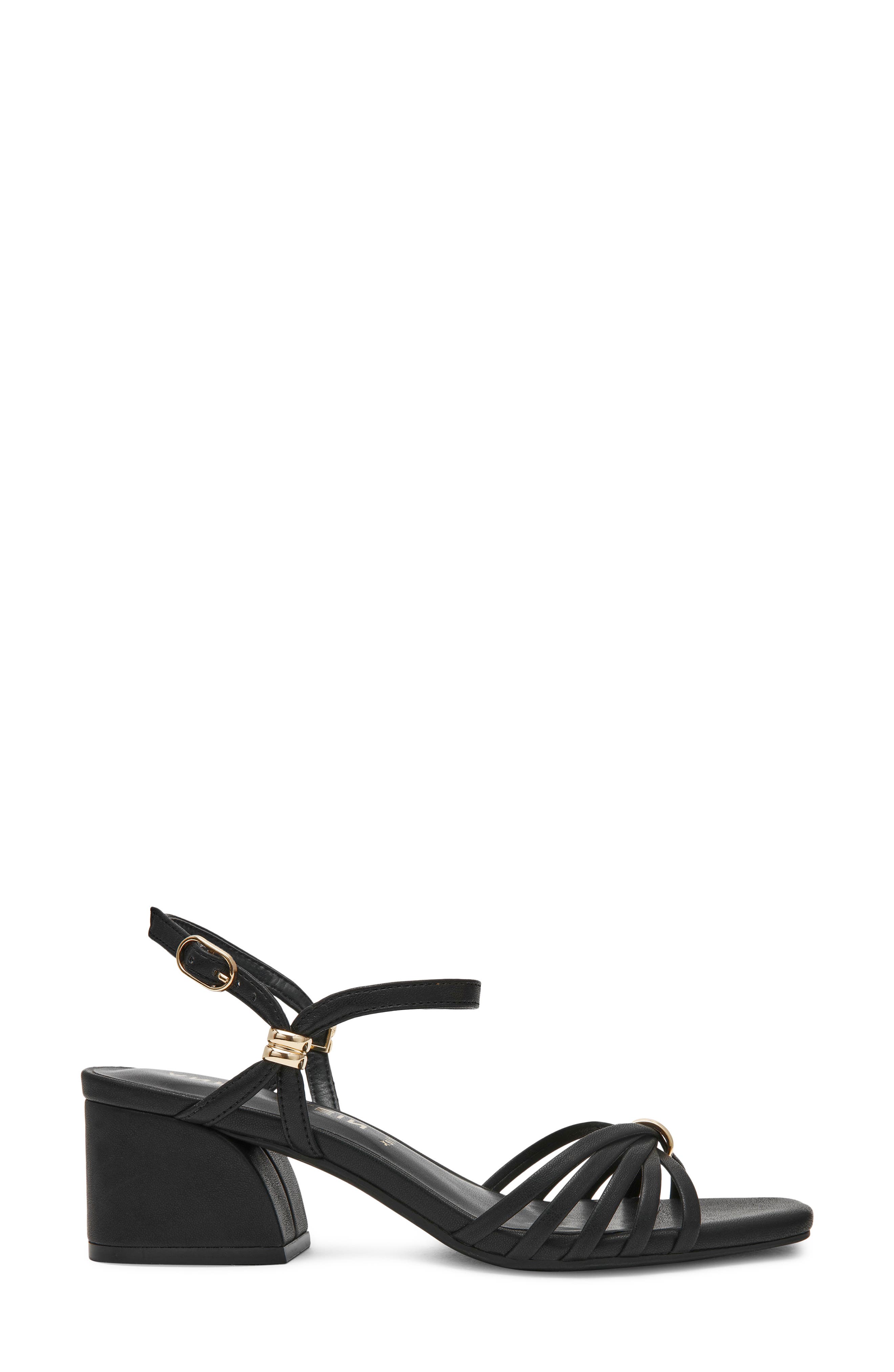 Anne Klein Mikayla Ankle Strap Sandal, Alternate, color, Black Pu