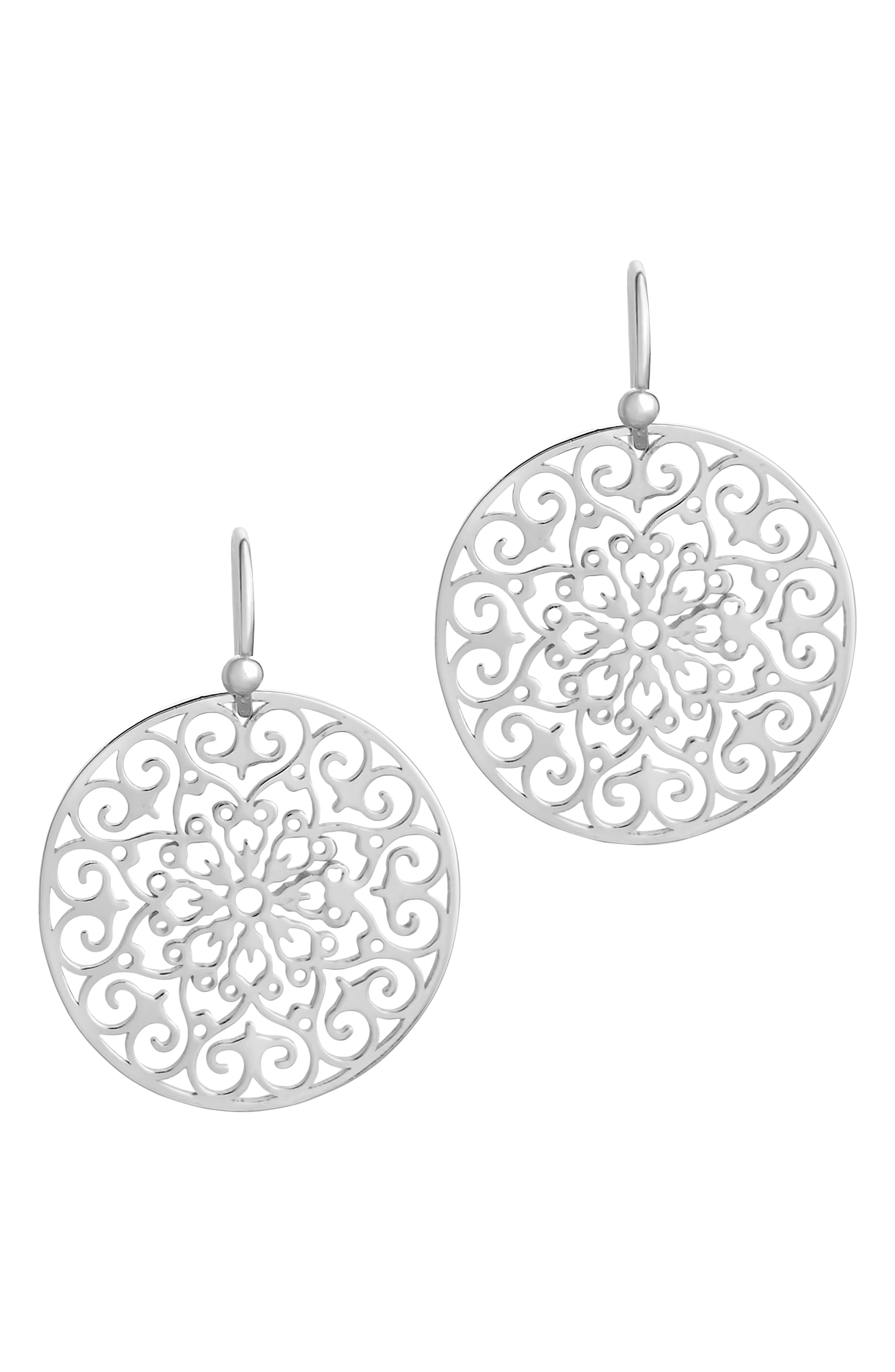 Sterling Forever Round Filigree Drop Earrings