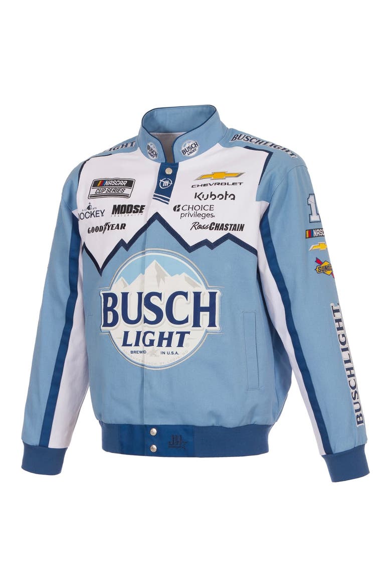 Men's JH Design Light Blue/White Ross Chastain 2026 Busch Light Full-Snap Twill Racing Jacket, Alternate, color, Light Blue