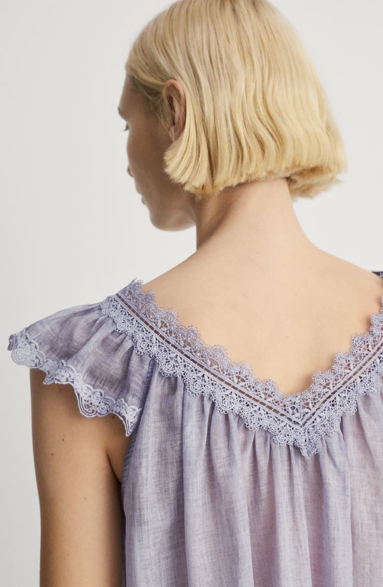 MANGO Lace Accent Cotton Night Gown, Alternate, color, Lilac