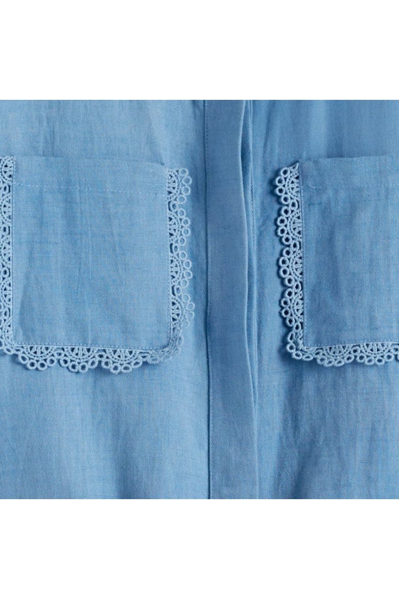 Linen-Blend Scallop Shirt Dress, Alternate, color, Dusty Blue