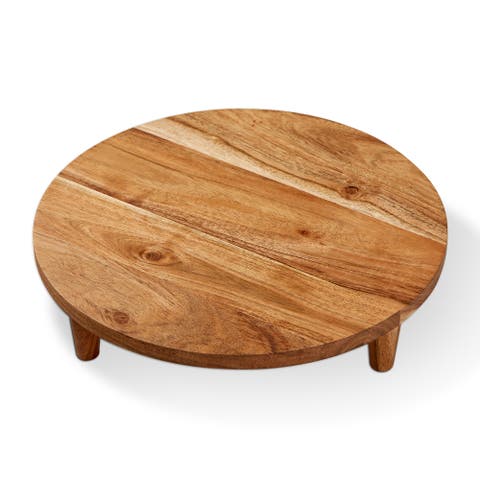 Arc Round Footed Server Natural Acacia Wood Everyday Serving Tray