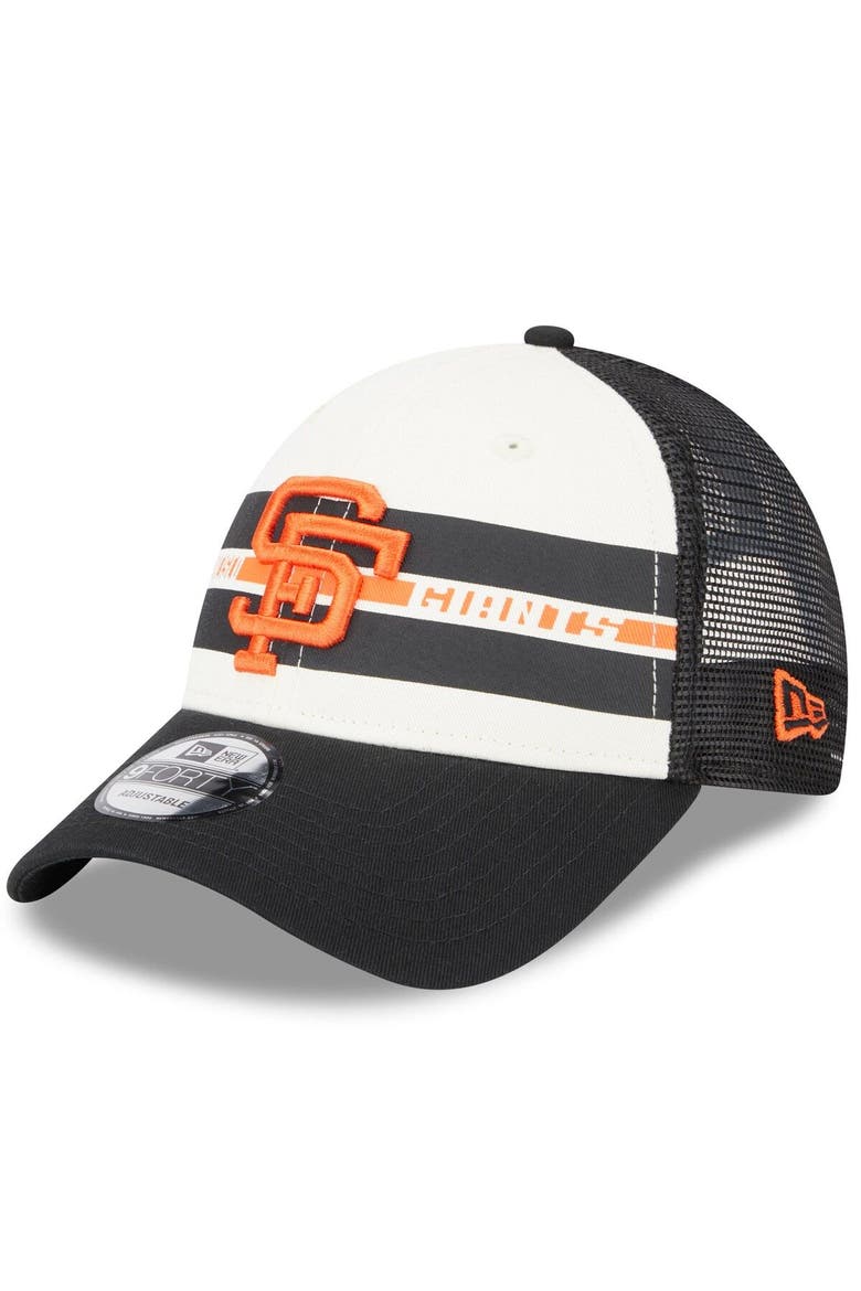 Men's New Era White/Black San Francisco Giants Team Stripe Trucker 9FORTY Snapback Hat, Main, color, White