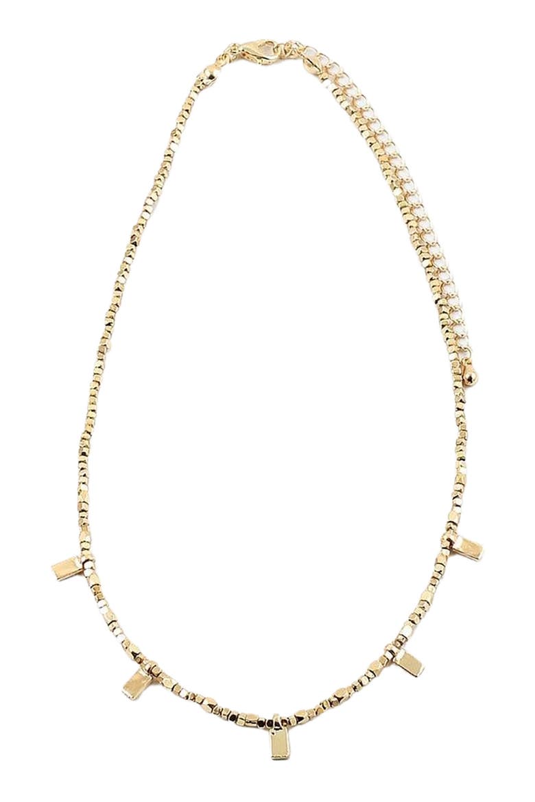 Tiny Beaded Rectangle Necklace, Main, color, Gold