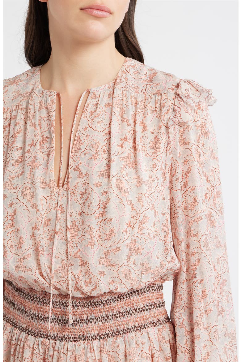 Smocked Minidress, Alternate, color, RUST PAISLEY