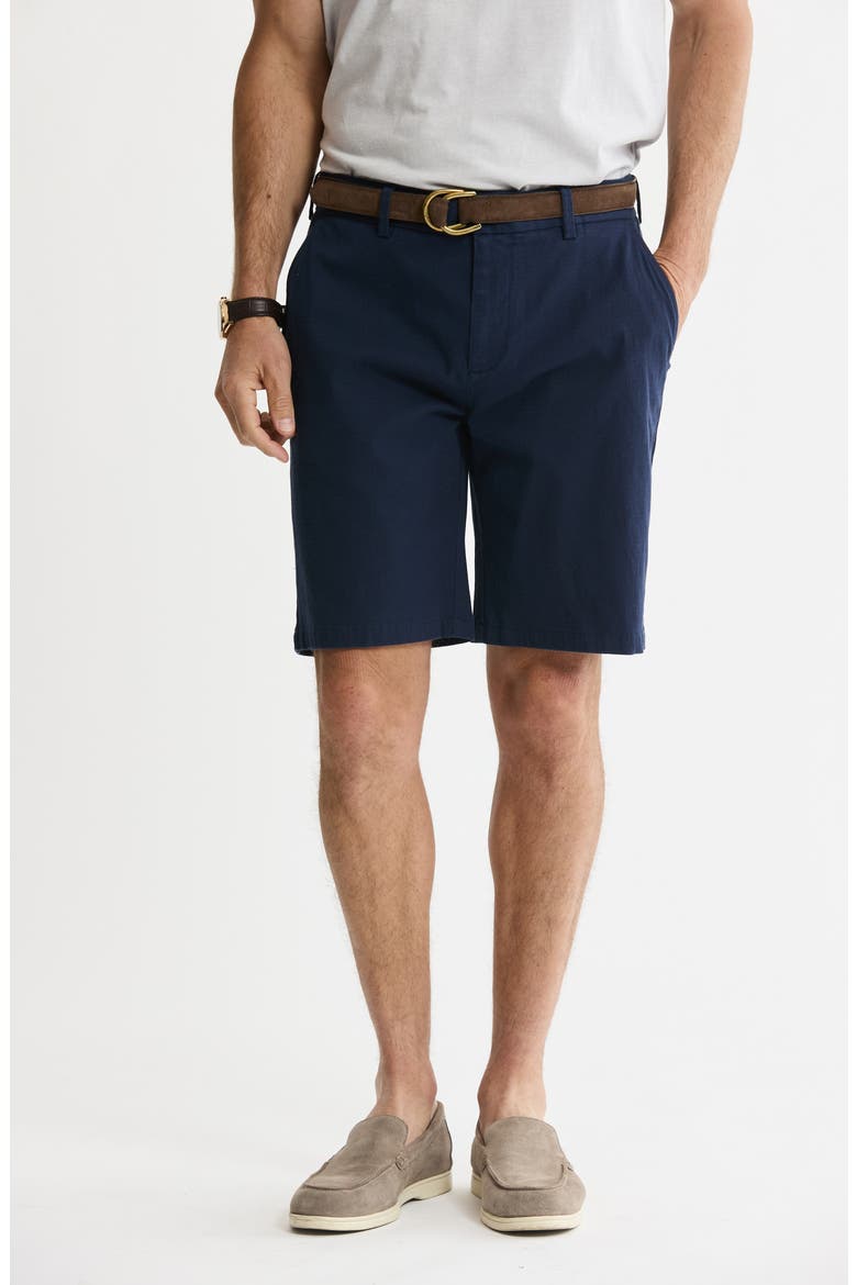 Cotton & Silk Blend Stretch Shorts, Main, color, NAVY