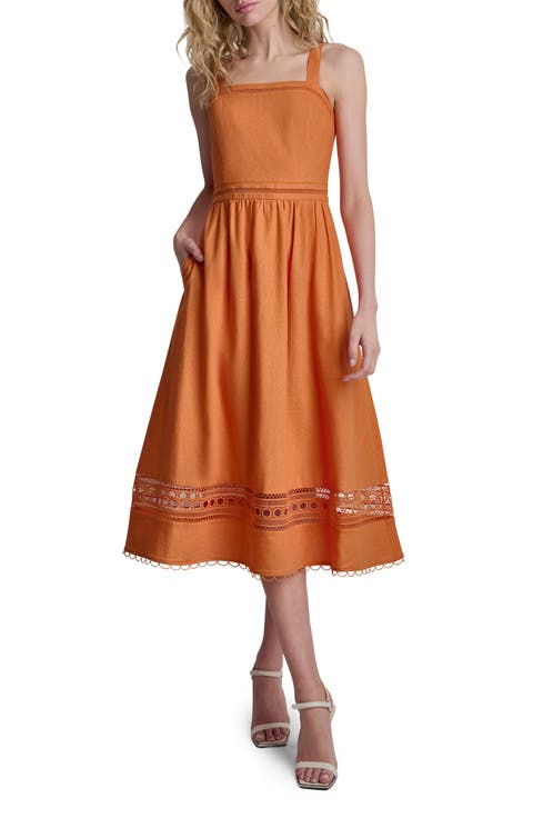 Eyelet Embroidery Linen Blend A-Line Dress