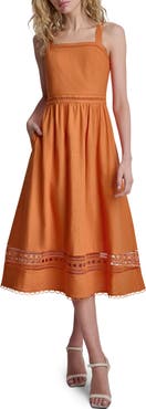 DKNY Eyelet Embroidery Linen Blend A-Line Dress