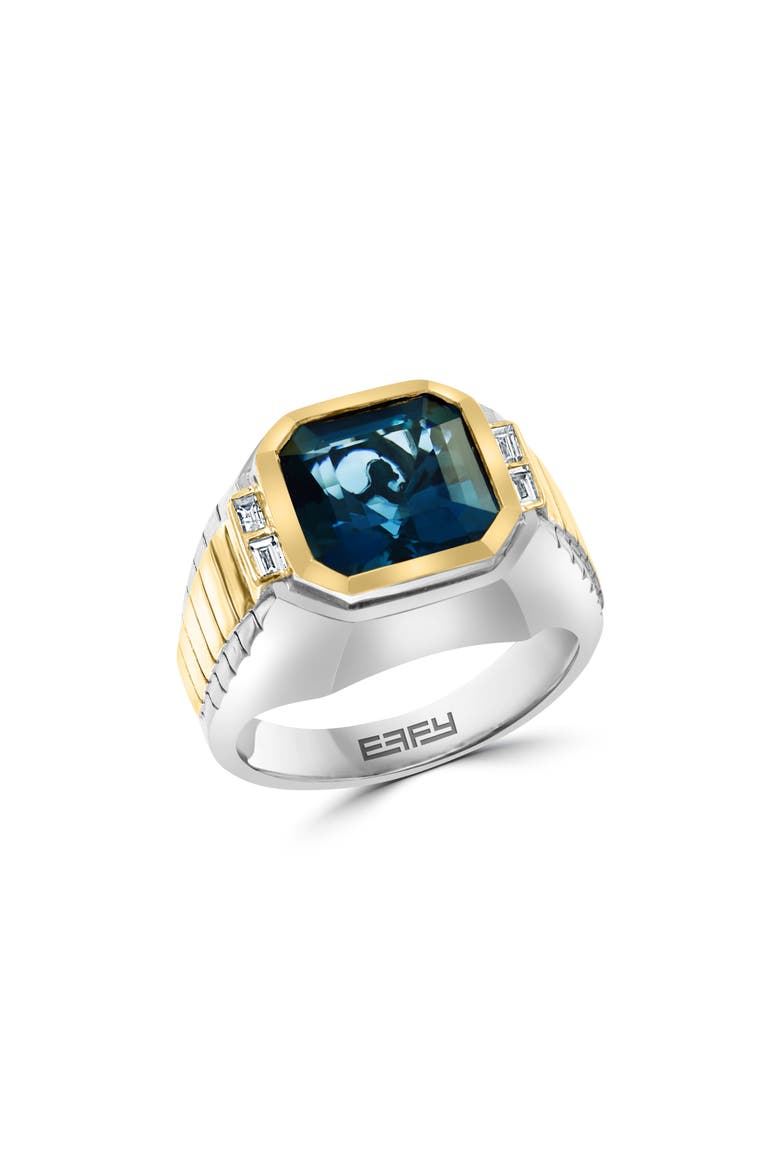 Two-Tone London Blue Topaz & Diamond Ring - 0.15ct., Main, color, BLUE