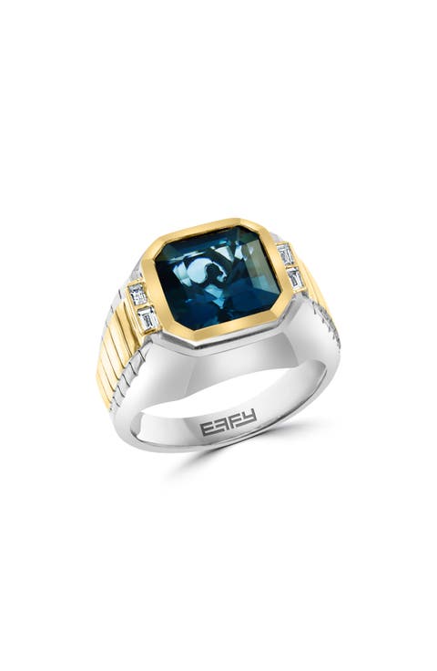 Two-Tone London Blue Topaz & Diamond Ring - 0.15ct.