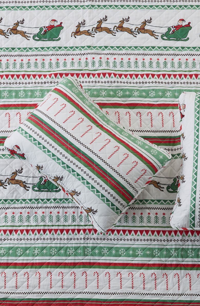 Woven & Weft Winter Holiday Microfiber Quilt Set, Alternate, color, Festive Stripes