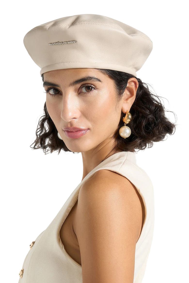 Anya Leather Beret, Alternate, color, Beige