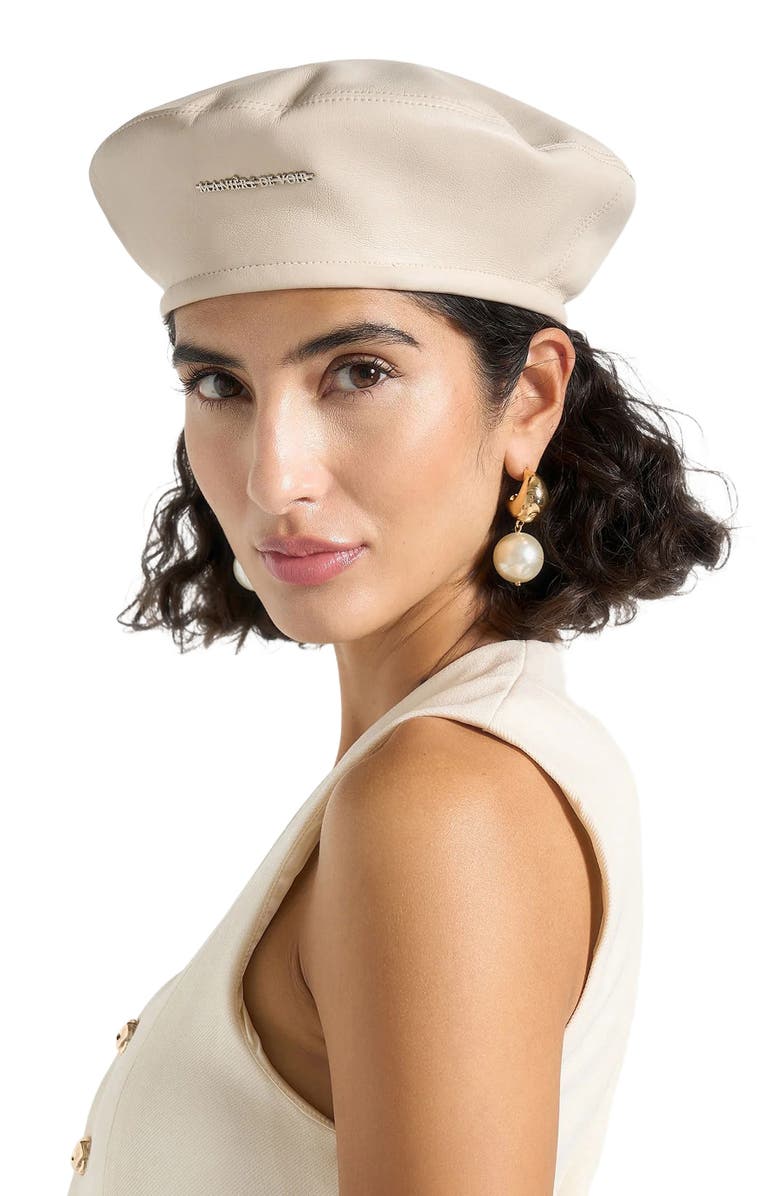 Manière De Voir Anya Leather Beret, Alternate, color, Beige