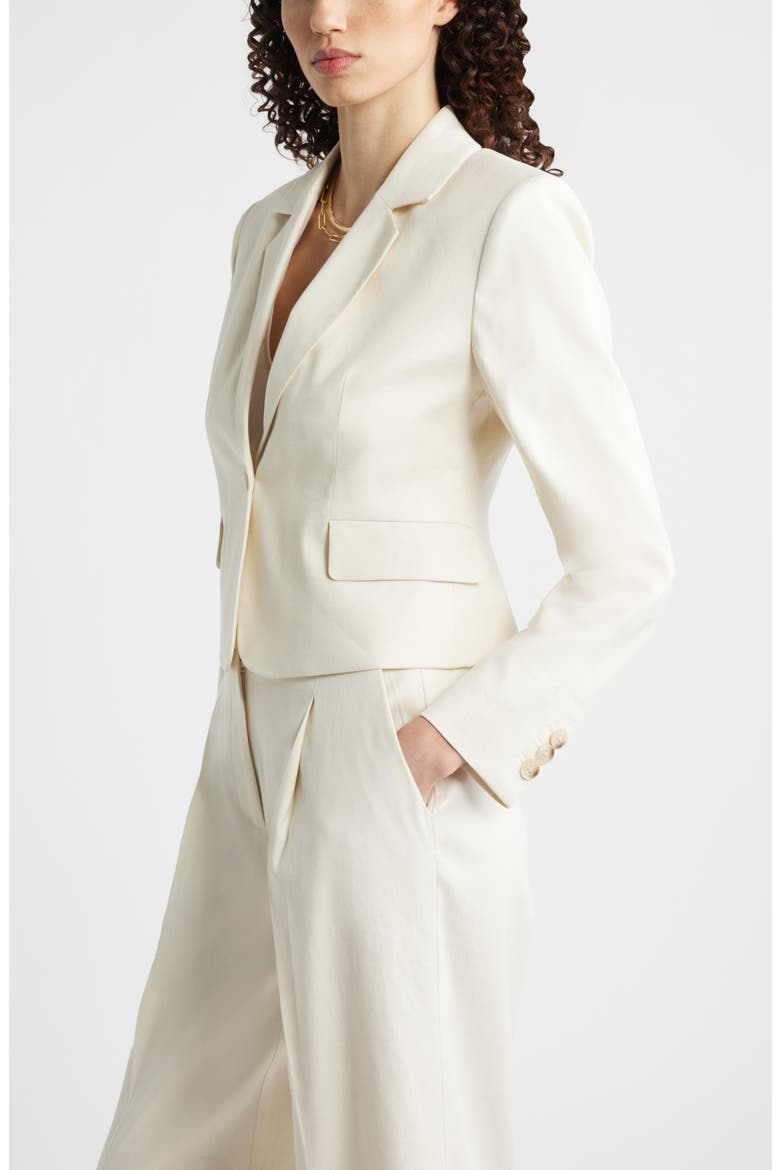 Crop One-Button Linen Blend Blazer, Alternate, color, IVORY BIRCH