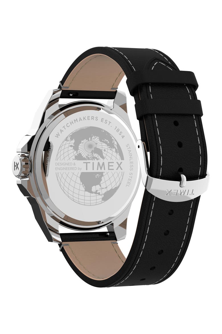 Essex Avenue Leather Strap Watch, 44mm, Alternate, color, BLACK/ SILVER
