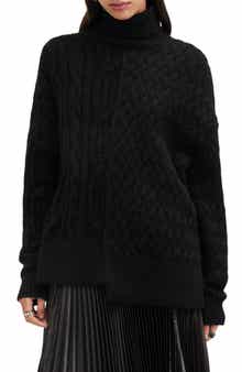 AllSaints Varla Turtleneck Cable Alpaca Blend Sweater