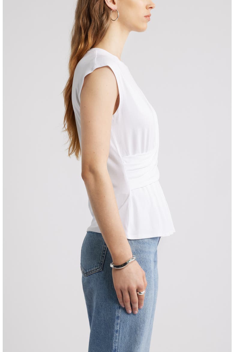 Draped Cap Sleeve Peplum Top, Alternate, color, WHITE
