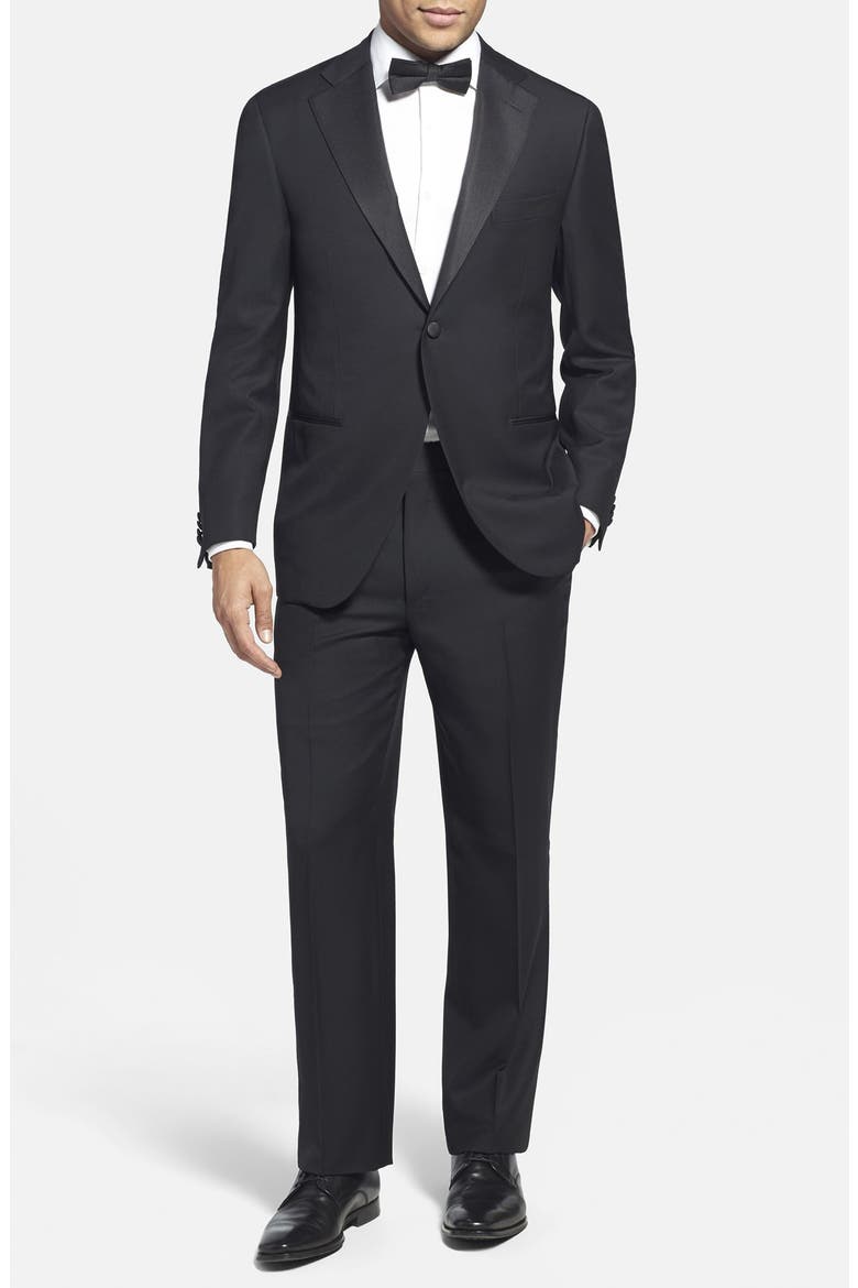 Trim Fit Wool Tuxedo, Main, color, BLACK
