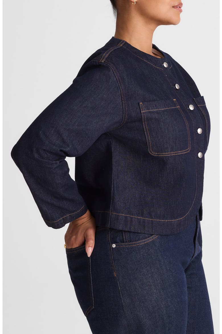 Collarless Denim Cutaway Jacket, Alternate, color, RINSE WASH
