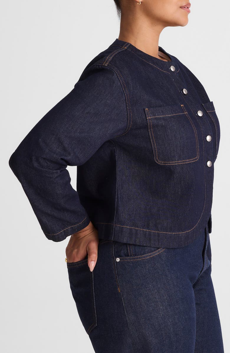 Madewell Collarless Denim Cutaway Jacket, Alternate, color, Rinse Wash