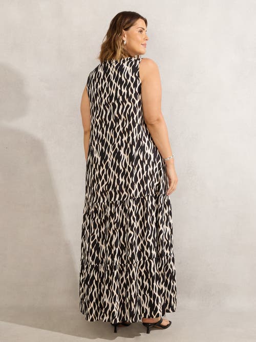 Live Unlimited Mono Print V-neck Maxi Dress In Black