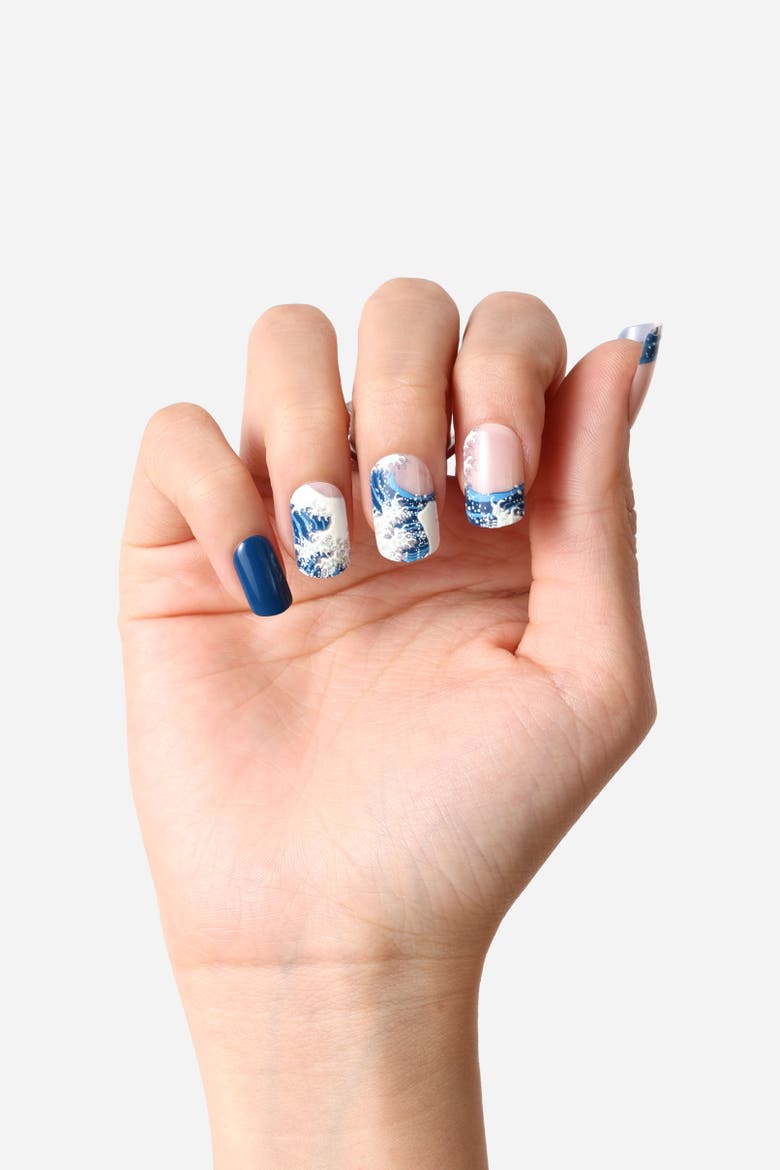 Katsushika Hokusai Great Wave Off Kanagawa Press On Nails, Alternate, color, Blue