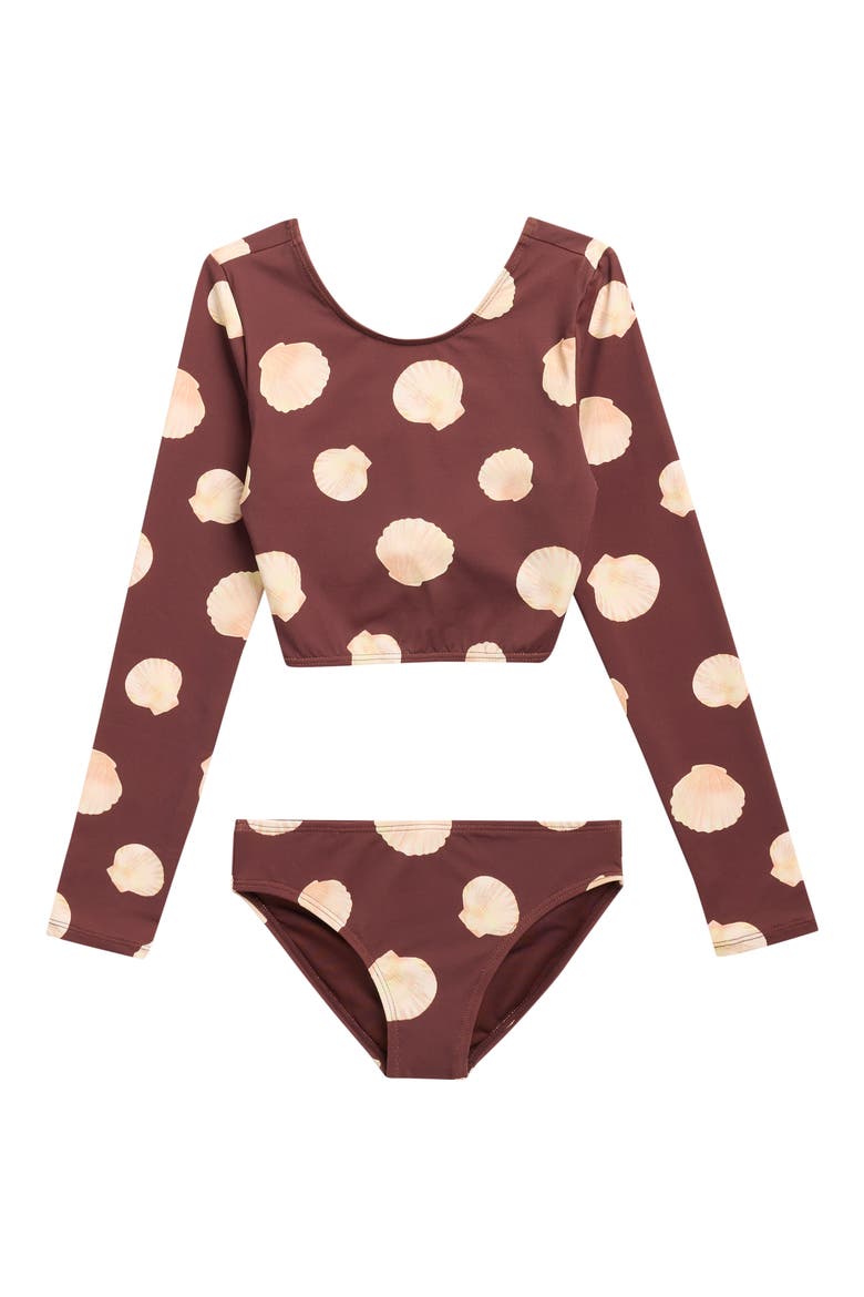 Kids' Camila Long-Sleeve Two-Piece Rashguard Swimsuit, Main, color, CHOCOLATE