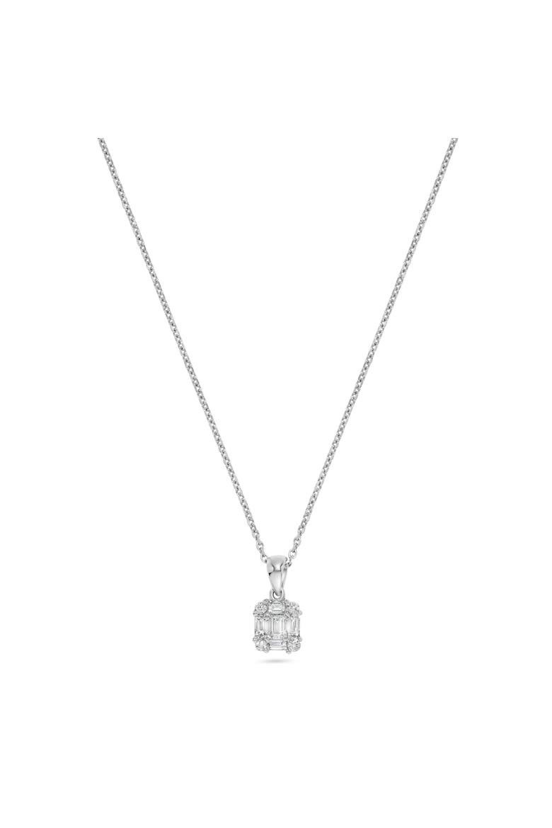 Baguette Diamond Cluster Pendant Necklace in 18K White Gold, Main, color, 18K White Gold