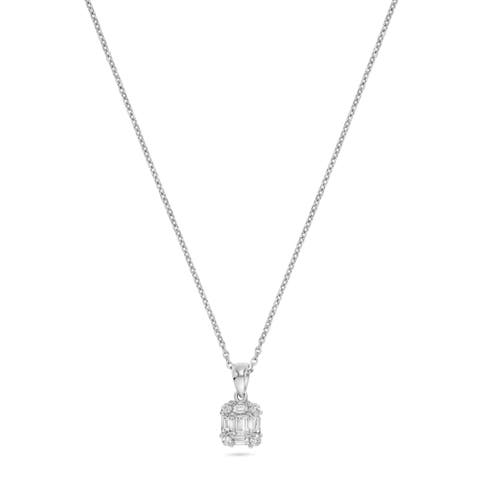 Baguette Diamond Cluster Pendant Necklace in 18K White Gold