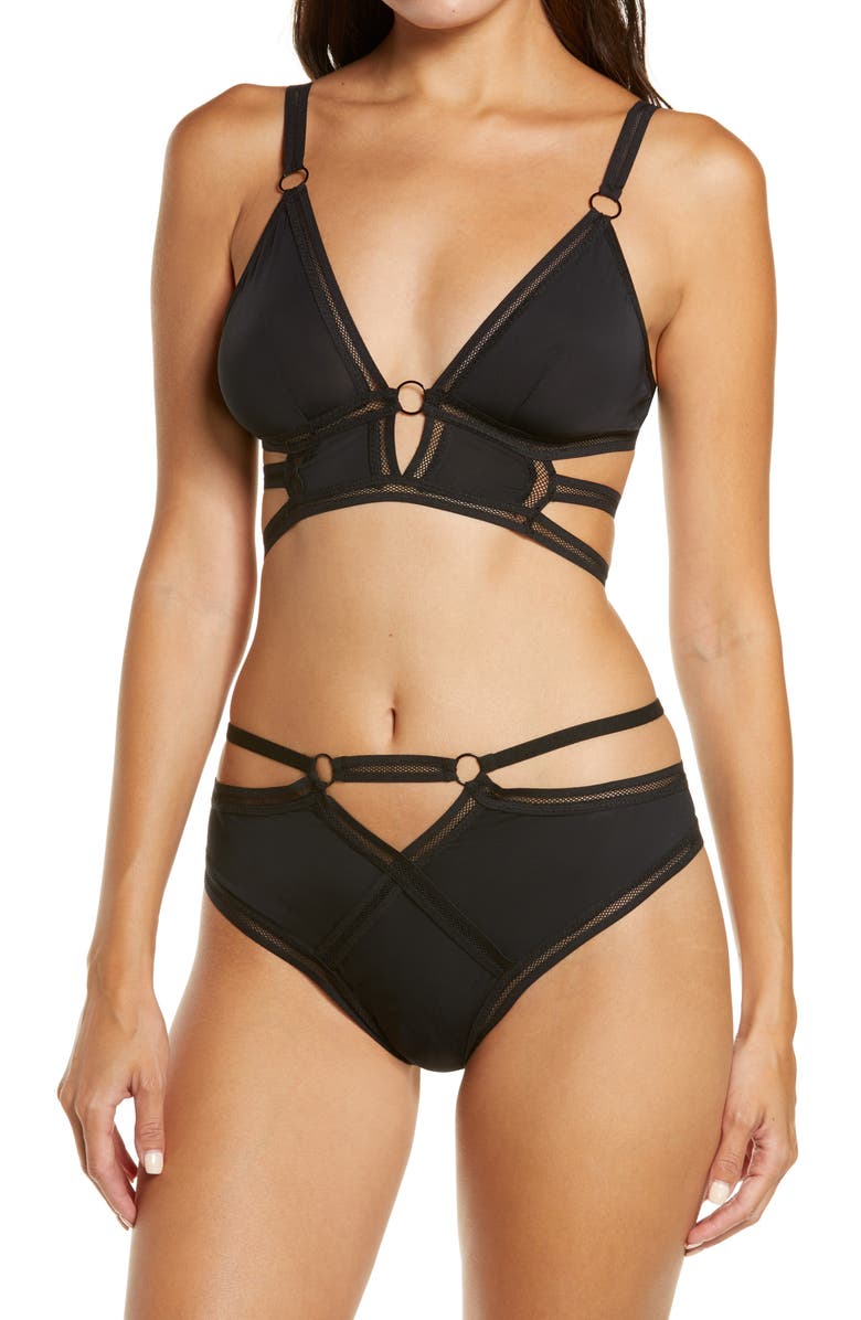 Hauty Along the Lines Bra & High Waist Panties Set, Main, color, Black