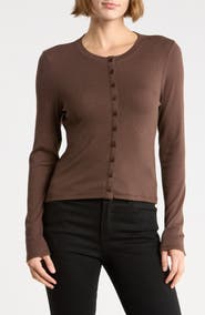 rag & bone Essie Ribbed Long Sleeve Button Top