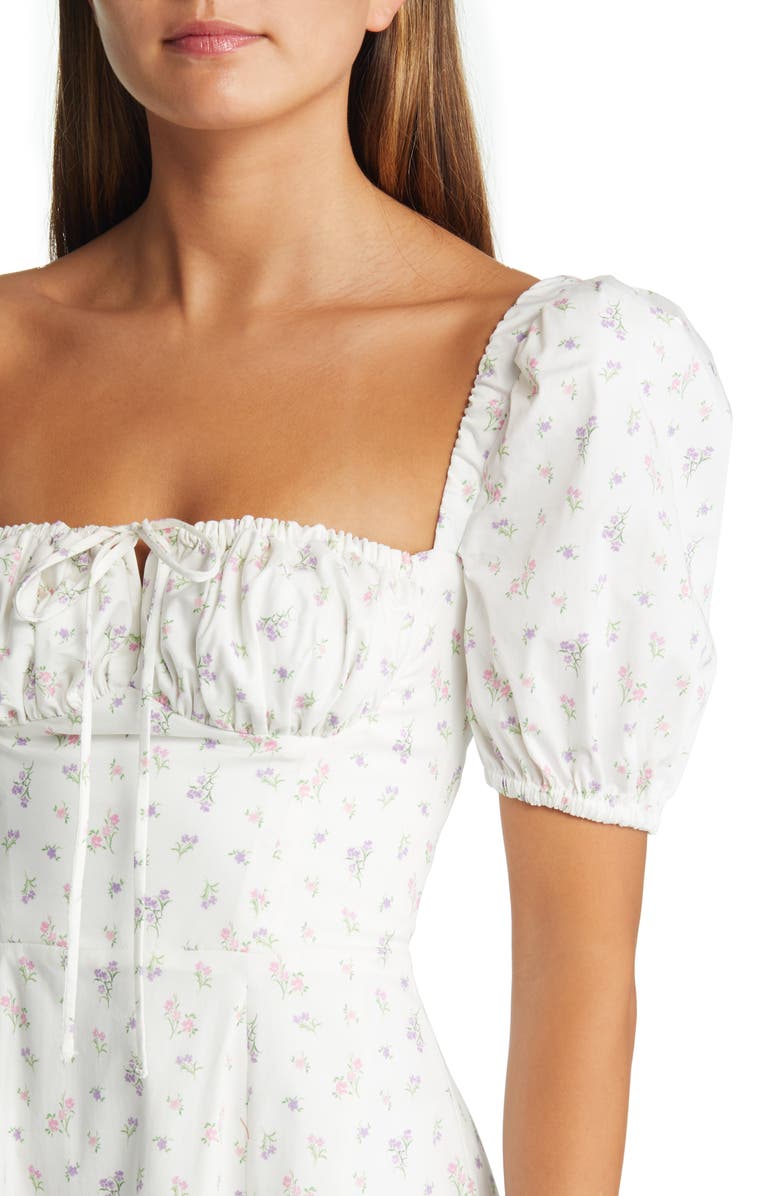 HOUSE OF CB Tallulah Puff Sleeve Midi Dress, Alternate, color, White Floral