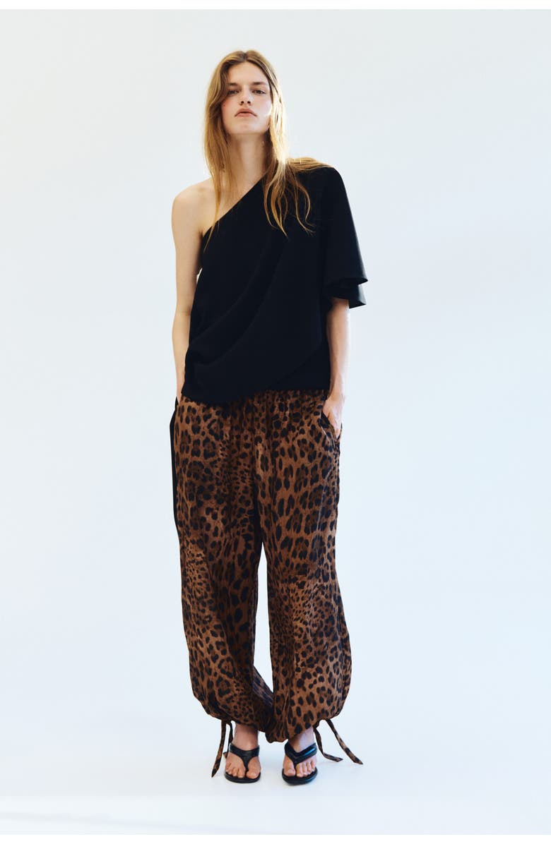 H&M Tie-detail Balloon Trousers, Main, color, Brown/Leopard Print