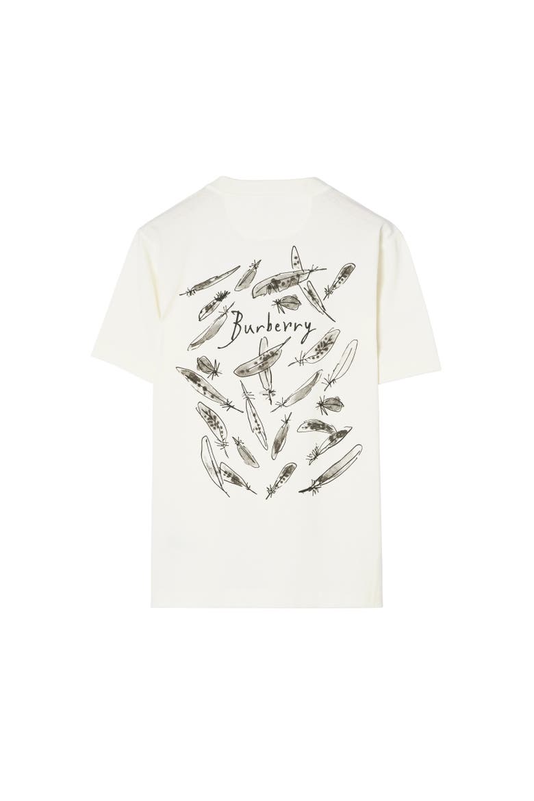Feather Print Cotton T-shirt, Alternate, color, Chalk white