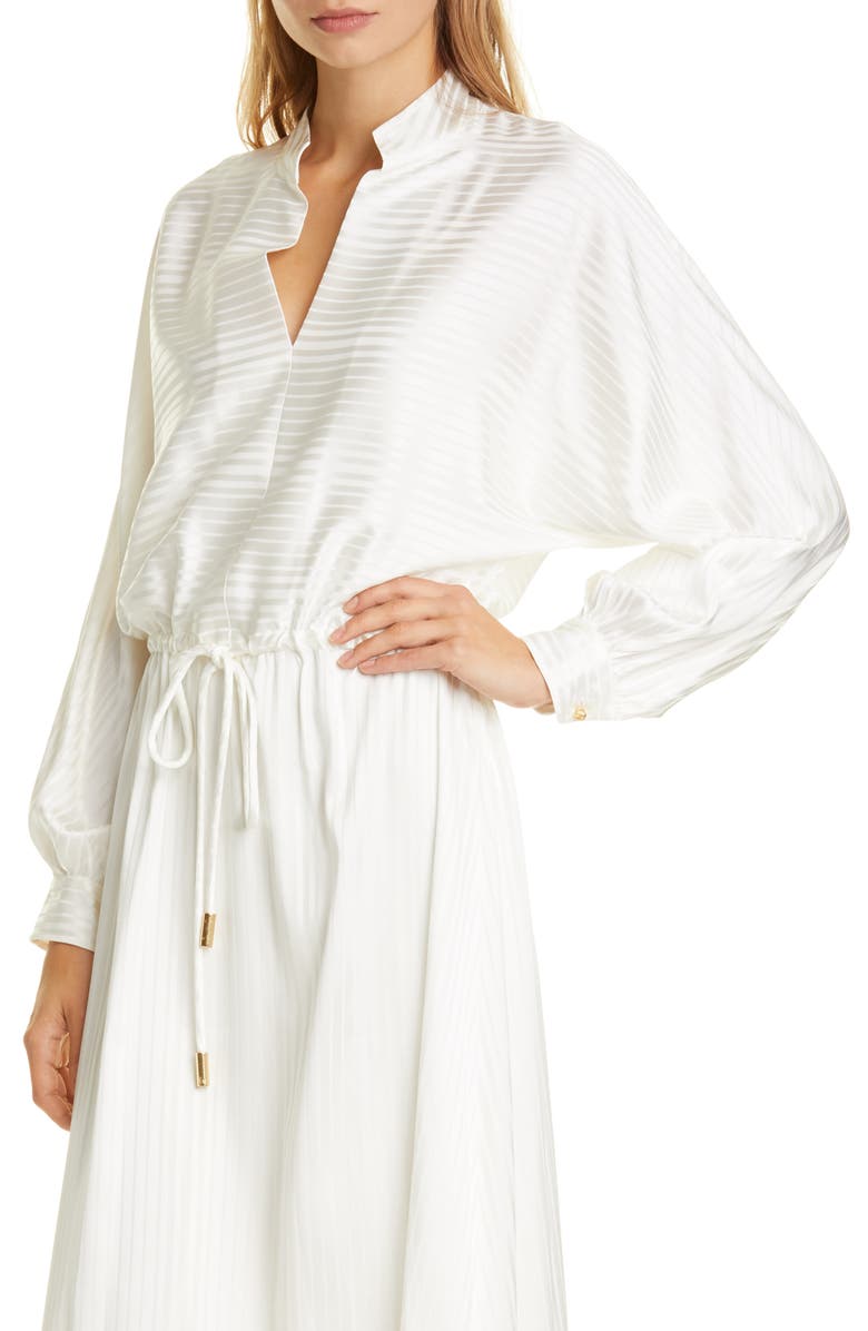 Tory Burch Tonal Stripe Long Sleeve Stretch Silk Dress, Alternate, color, 