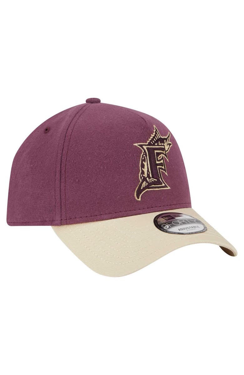 New Era Men's New Era Maroon Florida Marlins Cooperstown Collection Moleskin A-Frame 9FORTY Adjustable Hat, Alternate, color, Maroon