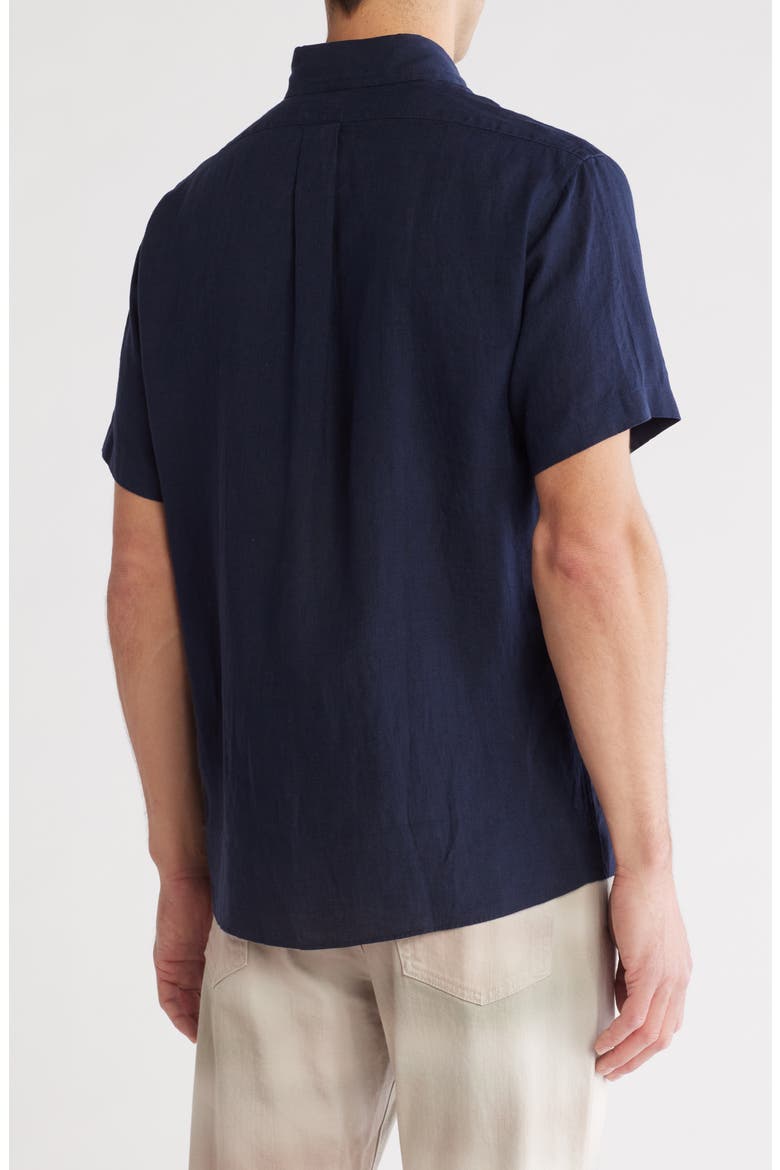 Regular Fit Short Sleeve Linen Button-Down Shirt, Alternate, color, NAVY