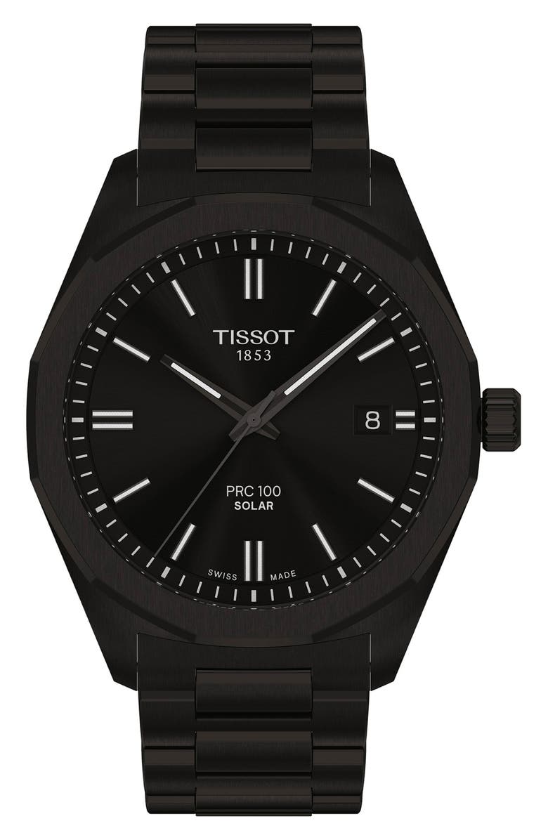 Tissot PRC 100 Solar Quartz Bracelet Watch, 39mm, Main, color, Black