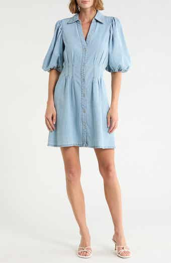 Puffy Sleeve Chambray Shirtdress