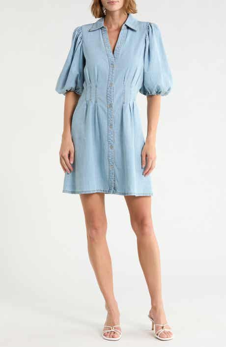 Puffy Sleeve Chambray Shirtdress