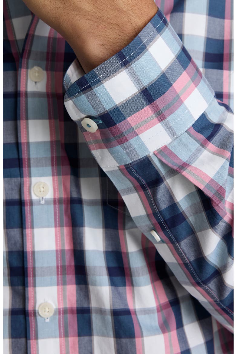 Schwarz Regular Fit Plaid Wrinkle Free Cotton Button-Down Shirt, Alternate, color, DARK BLUE WHITE RED