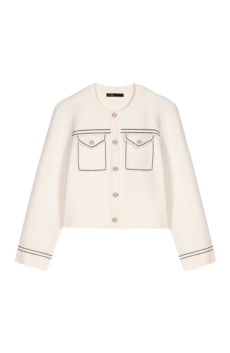 maje Topstitched cropped cardigan, Alternate, color, Ecru
