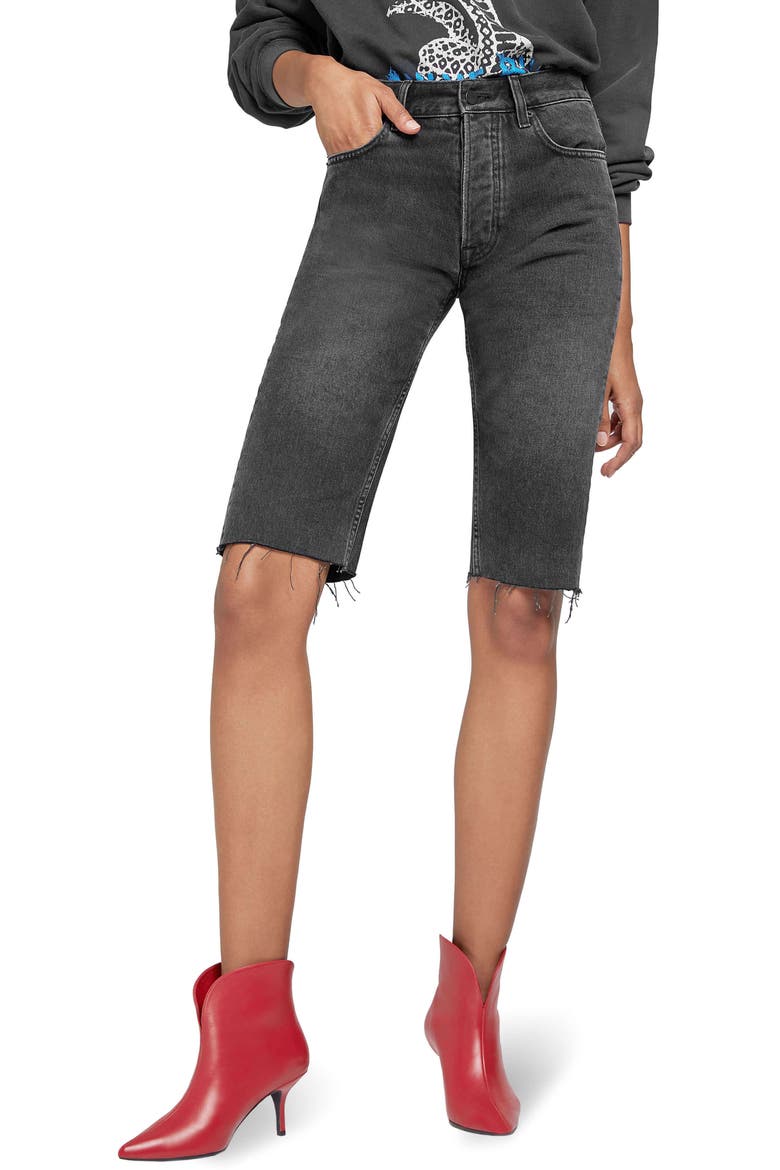 Phoebe Raw Hem Denim Shorts, Main, color, CHARCOAL
