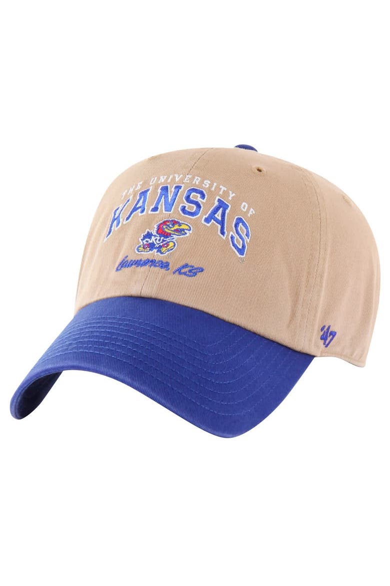 Men's '47 Khaki Kansas Jayhawks Local Clean Up Adjustable Hat, Main, color, Khaki