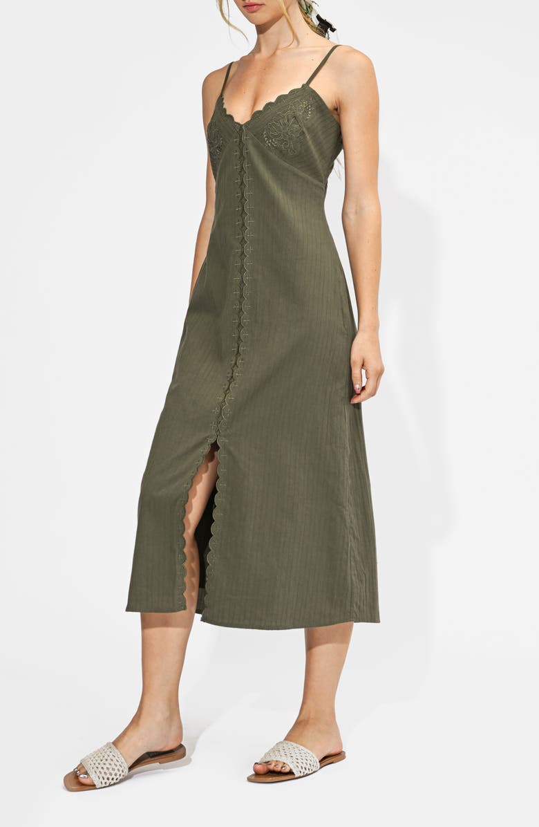 Adelyn Rae Millie Embroidered Midi Slipdress, Alternate, color, Olive