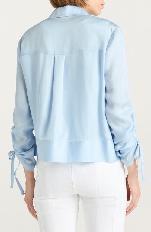 Cinq À Sept Dale Ruched Sleeve Cupro Satin Jacket In Blue