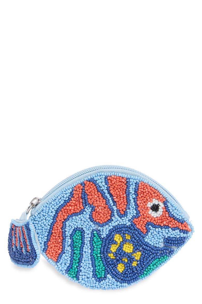 Fish Beaded Zip Pouch, Main, color, BLUE MULTI