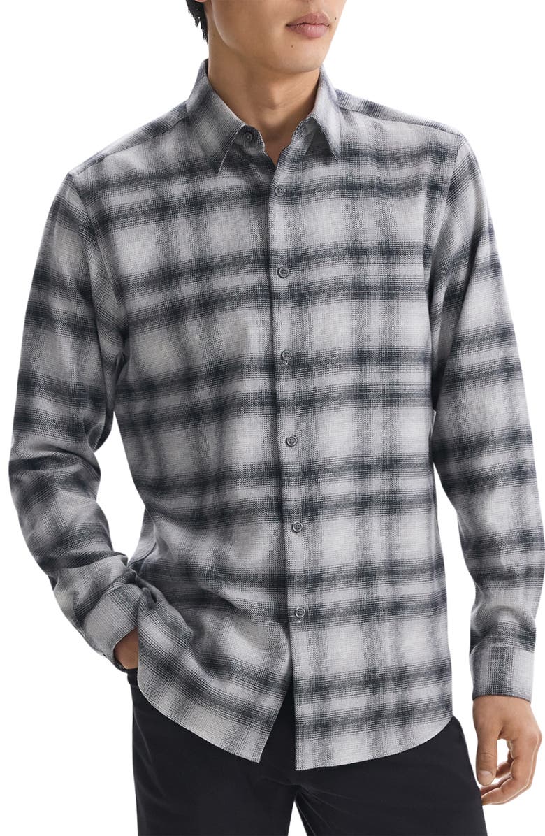 Theory Irving Plaid Cotton Flannel Button-Up Shirt, Main, color, Vpr Mlnge