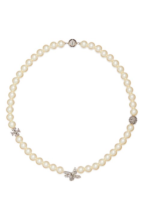 Moondance Pavé Flower & Faux Pearl Necklace
